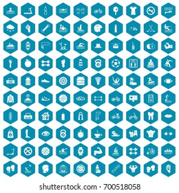 100 men health icons set in sapphirine hexagon isolated vector illustration