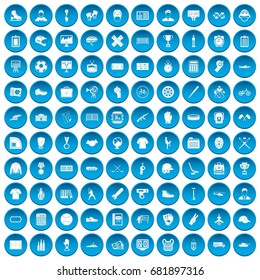 100 mens team icons set in blue circle isolated on white vector illustration