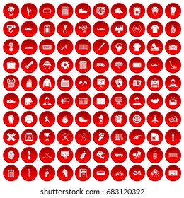 100 mens team icons set in red circle isolated on white vector illustration