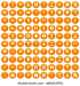 100 mens team icons set in orange circle isolated on white vector illustration