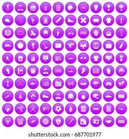 100 mens team icons set in purple circle isolated on white vector illustration