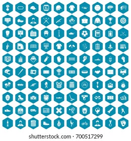 100 mens team icons set in sapphirine hexagon isolated vector illustration