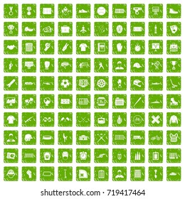 100 mens team icons set in grunge style green color isolated on white background vector illustration