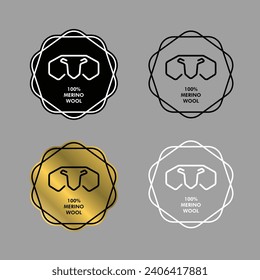 100% Merino Wool label badge seal icon sheep ram stylized head quality vector graphic design