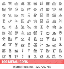 100 metal icons set. Outline illustration of 100 metal icons vector set isolated on white background