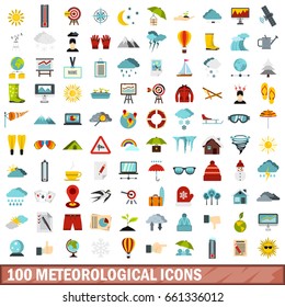 100 meteorological icons set in flat style for any design vector illustration