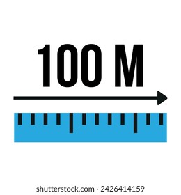 100 metros icono de regla. Vector mide la escala azul, el tamaño y la longitud aislados sobre fondo blanco