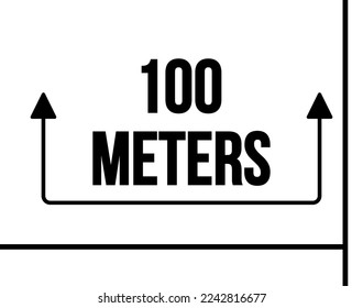 100 metros. Vector con distancia marcada y flecha negra. Unidad de medida en metros para marcado