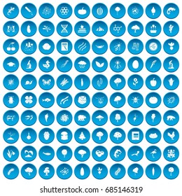 100 microbiology icons set blue