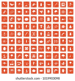 100 microbiology icons set in grunge style orange color isolated on white background vector illustration