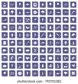 100 microbiology icons set in grunge style sapphire color isolated on white background vector illustration