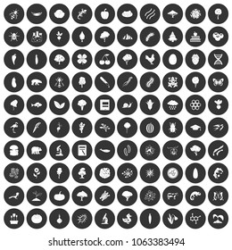 100 microbiology icons set in simple style white on black circle color isolated on white background vector illustration
