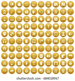 100 microphone icons set gold