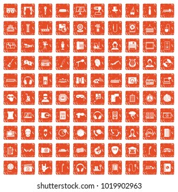 100 microphone icons set in grunge style orange color isolated on white background vector illustration