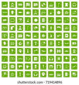 100 microphone icons set in grunge style green color isolated on white background vector illustration