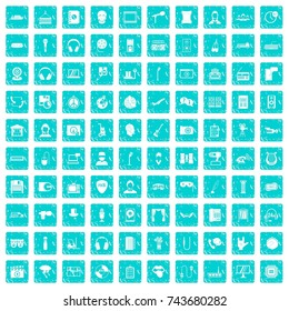 100 microphone icons set in grunge style blue color isolated on white background vector illustration