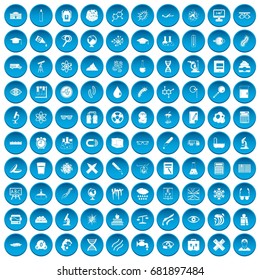 100 microscope icons set in blue circle isolated on white vector illustration