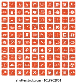 100 microscope icons set in grunge style orange color isolated on white background vector illustration