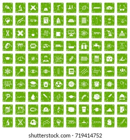 100 microscope icons set in grunge style green color isolated on white background vector illustration