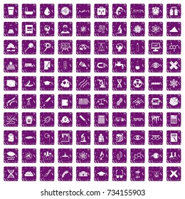 100 microscope icons set in grunge style purple color isolated on white background vector illustration