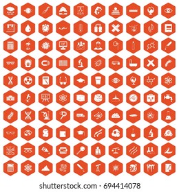 100 microscope icons set in orange hexagon isolated vector illustration