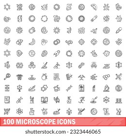 100 microscope icons set. Outline illustration of 100 microscope icons vector set isolated on white background