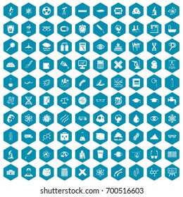 100 microscope icons set in sapphirine hexagon isolated vector illustration