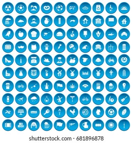 100 mill icons set in blue circle isolated on white vector illustration