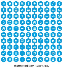 100 mill icons set in blue hexagon isolated vector illustration