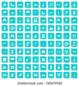 100 mill icons set in grunge style blue color isolated on white background vector illustration