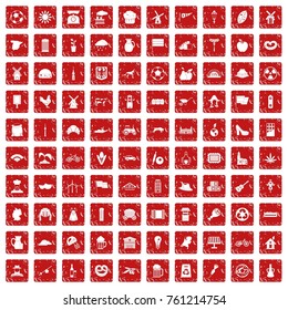 100 mill icons set in grunge style red color isolated on white background vector illustration