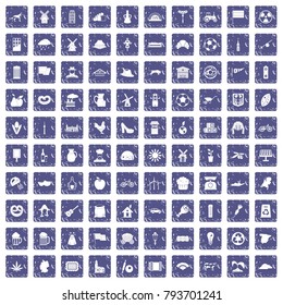 100 mill icons set in grunge style sapphire color isolated on white background vector illustration