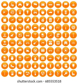 100 mill icons set in orange circle isolated on white vector illustration