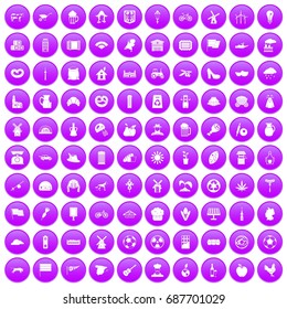 100 mill icons set in purple circle isolated on white vector illustration