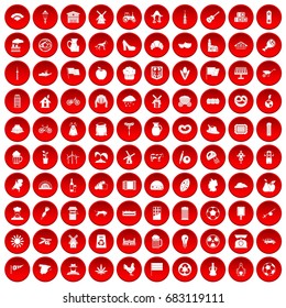 100 mill icons set in red circle isolated on white vector illustration