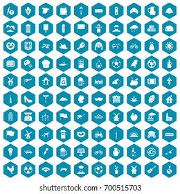 100 mill icons set in sapphirine hexagon isolated vector illustration