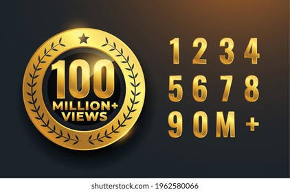 100 Million Or 100M Views Celebration Golden Label Design