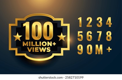 100 million or 100M views celebration golden label design banner 