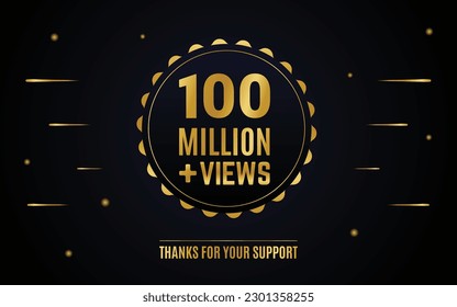 100 million or 100m views round golden label design