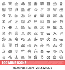 100 mine icons set. Outline illustration of 100 mine icons vector set isolated on white background