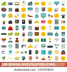 100 mining investigation icons set in flat style for any design vector illustration