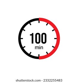 The 100 minutes, stopwatch vector icon. Stopwatch icon in flat style on a white background. Vector stock illustration.