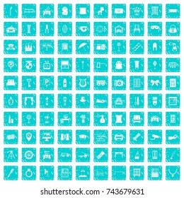 100 mirror icons set in grunge style blue color isolated on white background vector illustration