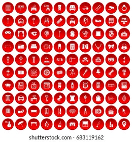 100 mirror icons set in red circle isolated on white vector illustration