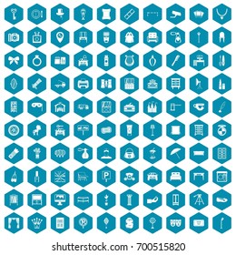 100 mirror icons set in sapphirine hexagon isolated vector illustration