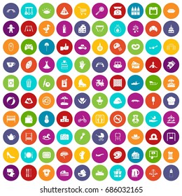 100  miscellanea  icons set in different colors circle isolated vector illustration