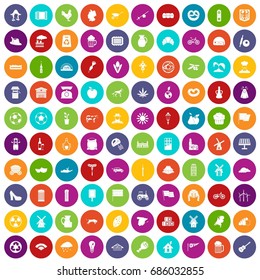 100 miscellanea set in different colors circle isolated vector illustration