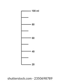 100 ml liquid volume scale for kitchen measuring cups or chemistry flasks isolated on white background. Vector outline illustration.