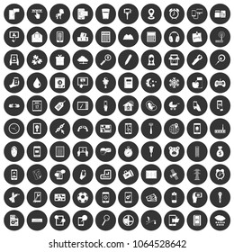 100 mobile app icons set in simple style white on black circle color isolated on white background vector illustration