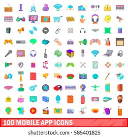 100 mobile app icons set in cartoon style for any design vector illustration
